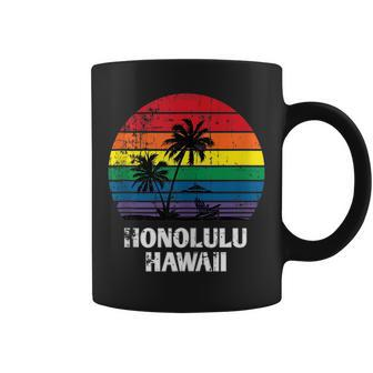 Honolulu Retro Lgbt Hawaii Pride Rainbow Palm Tree Coffee Mug | Mazezy