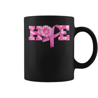 Hope Pink Ribbon Sunflower Breast Cancer Awareness Warrior Coffee Mug | Mazezy
