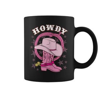 Howdy Pink Cowboy Hat Boots Country Western Rodeo For Women Rodeo Funny Gifts Coffee Mug | Mazezy