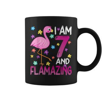 I Am 7 And Flamazing Amazing 7Th Birthday Flamingo Coffee Mug | Mazezy