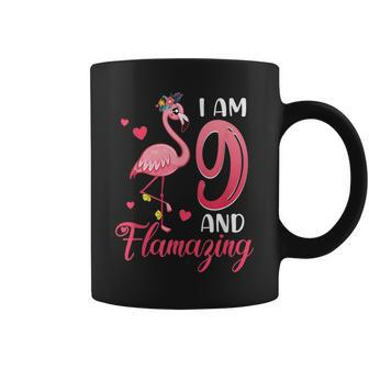 I Am 9 And Flamazing Amazing 9Th Birthday Girl Flamingo Coffee Mug | Mazezy
