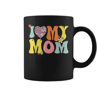 I Love My Mom I Heart My Mom Retro Groovy Mothers Day Coffee Mug | Mazezy
