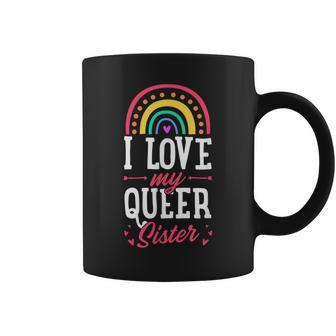 I Love My Queer Sister Gay Pride Bohemian Rainbow Sibling Coffee Mug | Mazezy