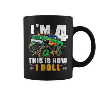 I'm 4 This Is How I Roll Monster Truck 4Th Birthday Boys Coffee Mug - Seseable