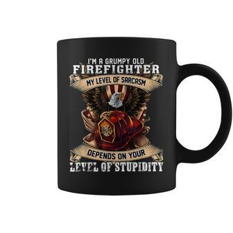 Im A Grumpy Old Firefighter Depends Your Level Of Stupidity Coffee Mug | Mazezy