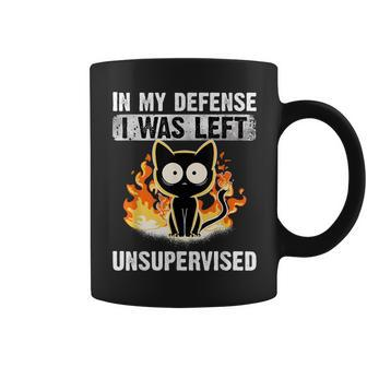 In My Defense I Was Left Unsupervised Black Cat Humoristic Coffee Mug | Mazezy