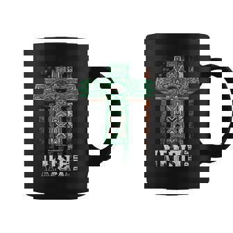 Irish Pride American Flag Celtic Cross On Back St Patrick Coffee Mug | Mazezy
