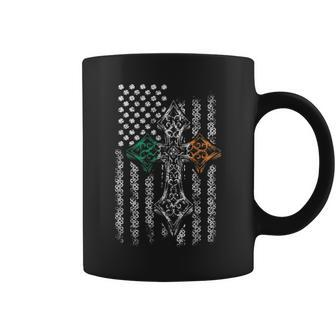 Irish Pride Celtic Cross American Flag Ireland Grunge Coffee Mug | Mazezy