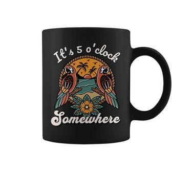 It's 5 O’Clock Somewhere Parrot Summer Beach Sunset Drinking Coffee Mug - Monsterry DE