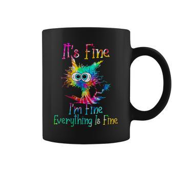Its Fine Im Fine Everything Is Fine Funny Cat Tie Dye Coffee Mug - Seseable