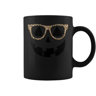 Jack O Lantern Face Pumpkin Halloween Leopard Glasses Coffee Mug | Mazezy