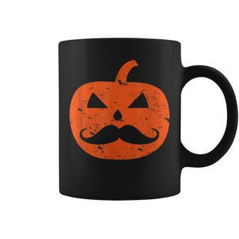 Jack O Lantern Mustache Pumpkin Vintage Distressed Halloween Pumpkin Funny Gifts Coffee Mug | Mazezy