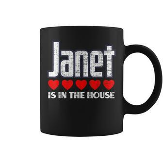 Janet Is In The House Retro Hearts First Name Love Janet Coffee Mug | Mazezy