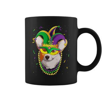 Jester Welsh Corgi Dog Mask Beads Fat Tuesday Parade Kids Coffee Mug | Mazezy