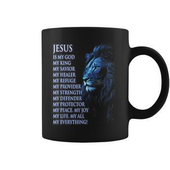 Jesus Is My God King My Lord My Savior Blue Christian Lion Coffee Mug - Monsterry CA
