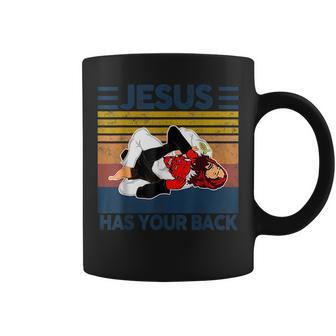Jesus Has Your Back Vintage Jiu Jitsu Funny Satan Finished Jiu Jitsu Funny Gifts Coffee Mug | Mazezy