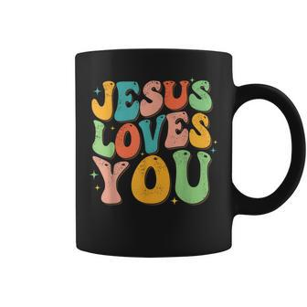 Jesus Loves You Retro Groovy Style Graphic Design Women Coffee Mug - Seseable