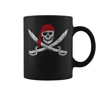 Jolly Roger Pirate Skull And Cutlasses Flag Distressed Coffee Mug | Mazezy