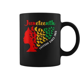 Junenth Freedom Since 1865 Butterfly Black Girl Women Coffee Mug | Mazezy