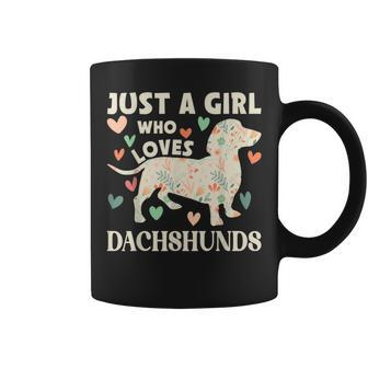 Just A Girls Who Loves Dachshunds Cute Floral Dachshund Dog Coffee Mug - Seseable