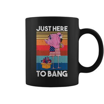 Just Here To Bang Retro Vintage Firework Flamingo Usa Flag Coffee Mug | Mazezy