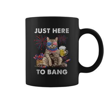 Just Here To Bang Usa Flag Funny Beer 4Th Of July Cat Lover Coffee Mug | Mazezy