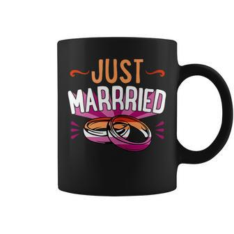 Just Married Lesbian Wedding Announcement Gay Couple Bride Coffee Mug | Mazezy