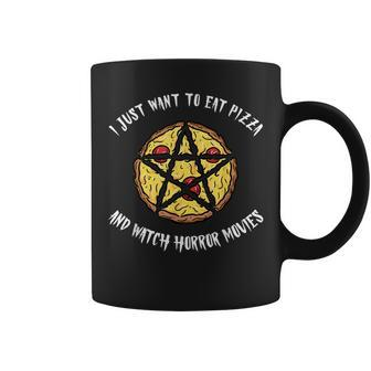 I Just Want To Eat Pizza And Watch Horror Movies Spooky Cult Movies Coffee Mug | Mazezy