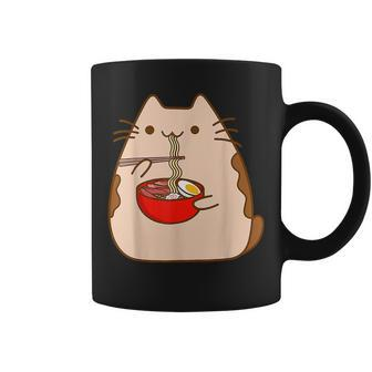 Kawaii Cat Eating Ramen Noodles Japanese Anime Kitten Coffee Mug | Mazezy