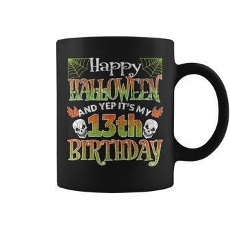 Kids Funny Happy Halloween And Yes Its My 13Th Birthday Halloween Funny Gifts Coffee Mug | Mazezy