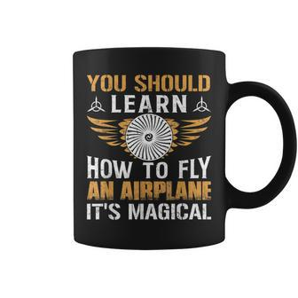 Learn How To Fly An Airplane Pilot Aviation Graphic Coffee Mug | Mazezy
