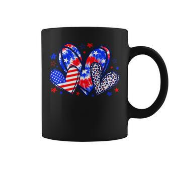 Leopard Heart Red White Blue American Flag 4Th Of July Women Coffee Mug - Seseable
