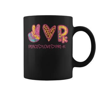 Leopard Peace Love Pre-K Prek First Day Of School Teacher Gifts For Teacher Funny Gifts Coffee Mug | Mazezy