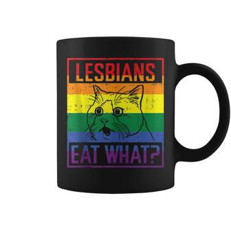 Lesbians Eat What Cat Funny Humor Pun Lgbtq Pride Flag Women Coffee Mug | Mazezy