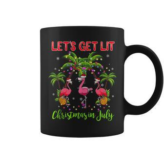 Lets Get Lit Party Decorations Christmas In July Flamingos Coffee Mug - Monsterry