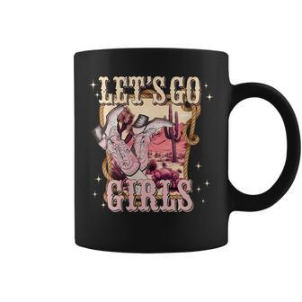 Lets Go Girls Retro Pink Hearts Cowgirls Boots Western Coffee Mug | Mazezy