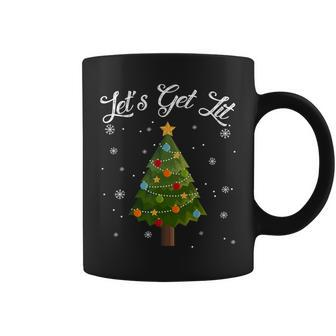 Let's Get Lit Christmas Tree Drinking Coffee Mug - Seseable