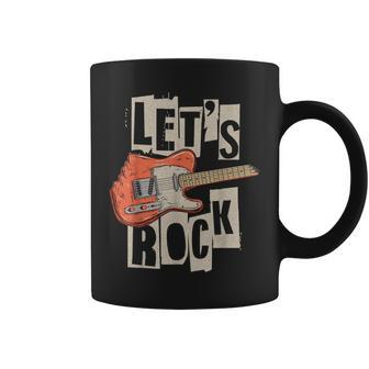Let's Rock Electric Guitar Music Lover Band Guitarist Retro Coffee Mug - Seseable