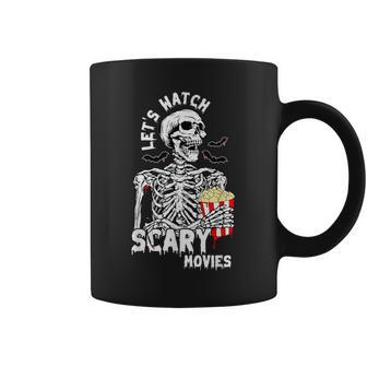 Let's Watch Scary Movies Skeleton Popcoin Halloween Costume Coffee Mug | Mazezy