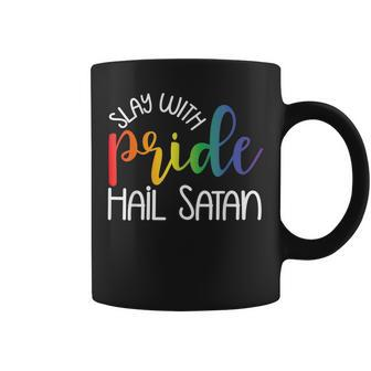Lgbt Gay Pride All Hail Gay Satan Atheist Rainbow Pride Coffee Mug | Mazezy