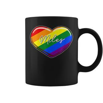 Lgbt Pride Heart - First Name Miles Rainbow Hearts Love Coffee Mug | Mazezy