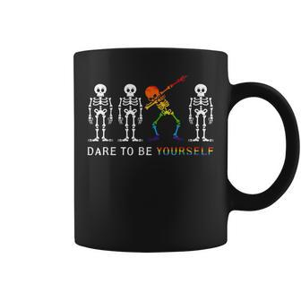 Lgbt Pride Skeleton Dabbing Dare To Be Yourself Outfit Coffee Mug | Mazezy