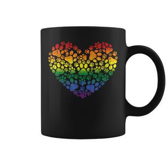 Lgbt-Q Dog Paw Print Gay Pride Rainbow Heart Men Women Coffee Mug - Seseable