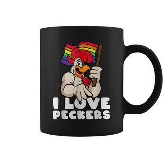 Lgbt Rainbow Flag Rooster Pun I Love Peckers Gay Chicken Dad Coffee Mug - Seseable