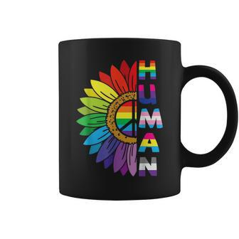 Lgbtq Human Pride Month Rainbow Peace Sign Flower Coffee Mug | Mazezy