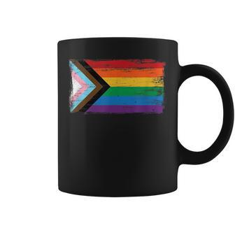 Lgbtq Progress Pride Flag - Vintage Paint Style Coffee Mug | Mazezy