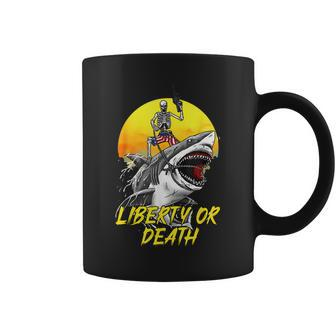Liberty Or Death Vintage Skeleton Shark Patriotic Proud Coffee Mug - Seseable