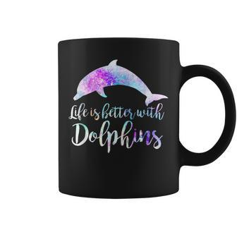 Life Is Better With Dolphins Vintage Dolphin Lover Graphic Coffee Mug | Mazezy