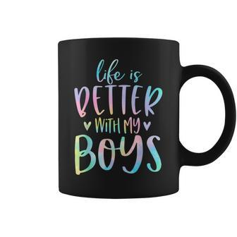 Life Is Better With My Boys Mom Of Boys Gifts Tie Dye Coffee Mug - Seseable