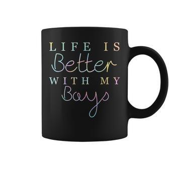 Life Is Better With My Boys Mothers Day Funny Mom Tie Dye Coffee Mug | Mazezy